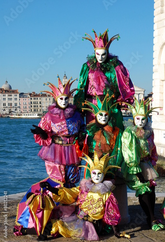 Group of people in costumes and masks, Venice carnival