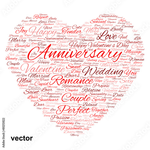 Vector conceptual Valentine heart word cloud