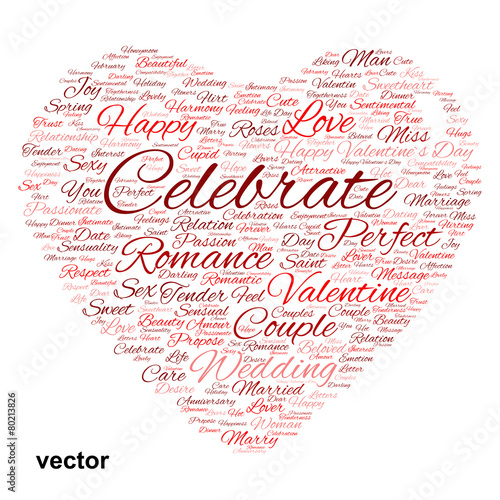 Vector conceptual Valentine heart word cloud