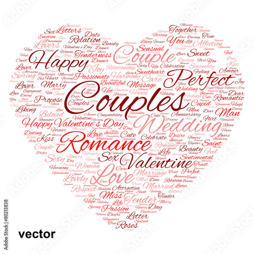 Vector conceptual Valentine heart word cloud