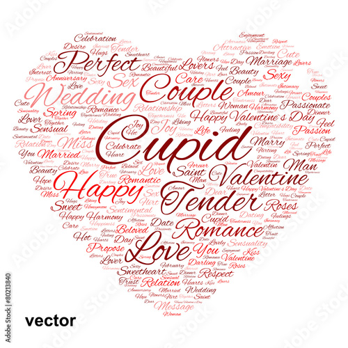 Vector conceptual Valentine heart word cloud