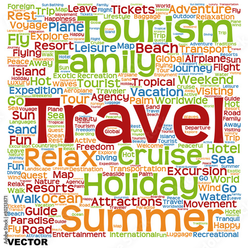 Vector conceptual tourism or travel  word cloud