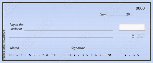 Blank check with false numbers photo