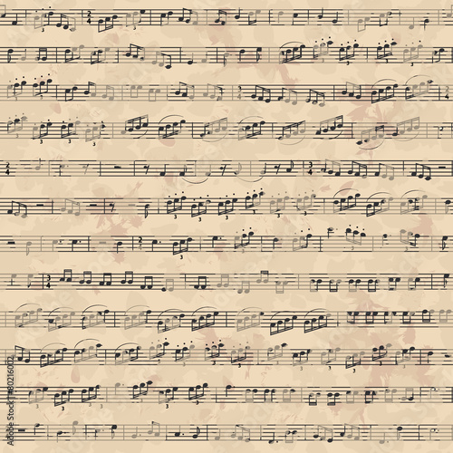 Seamless pattern with music notes on old paper