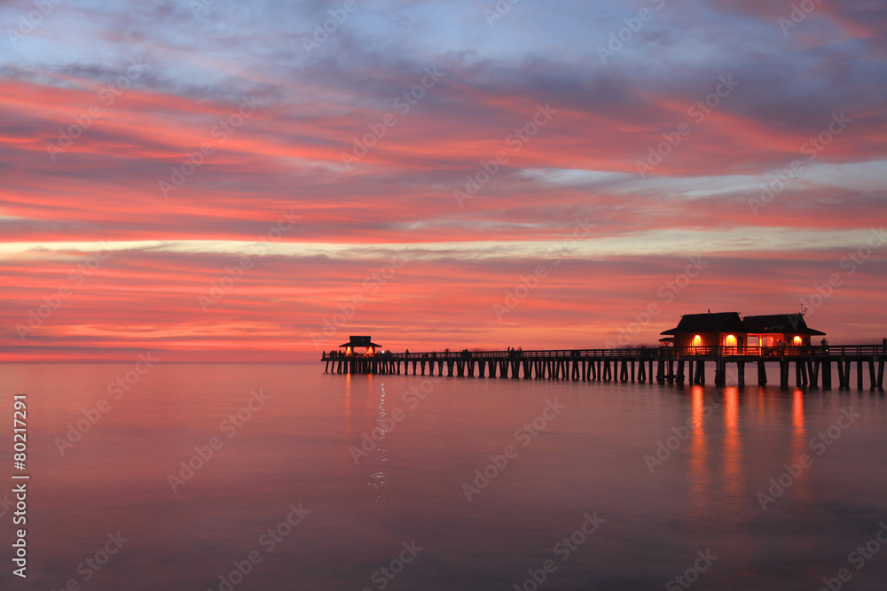 Naples Pier at sunset, Gulf of Mexico, USA Naples Pier at sunset, Gulf of Mexico, USA