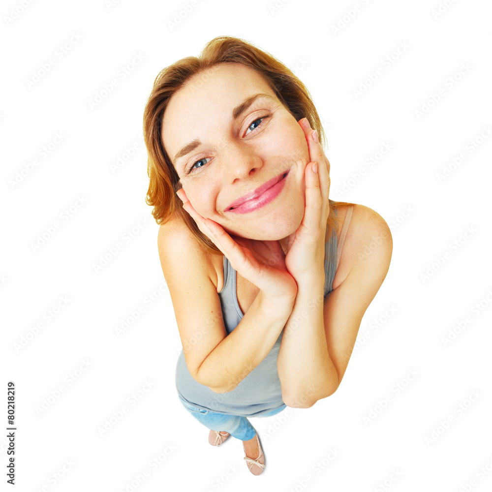 Young happy woman funny full length portrait isolated. Young happy woman funny full length portrait isolated.