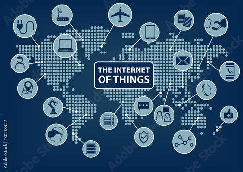 Internet of things (IoT) world map with connected devices