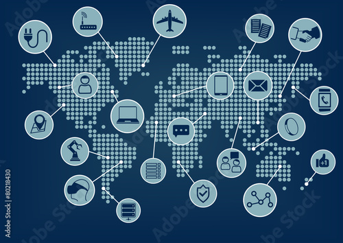 Internet of things (IoT) world map with connected devices