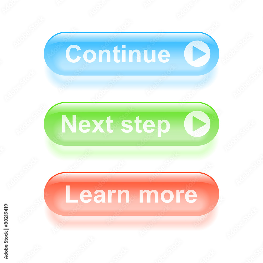 Glassy continue buttons. Vector illustration Glassy continue buttons. Vector illustration