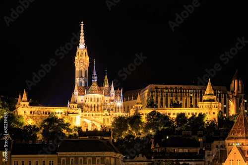Night View with Matthias Church in Budapest, Hungary