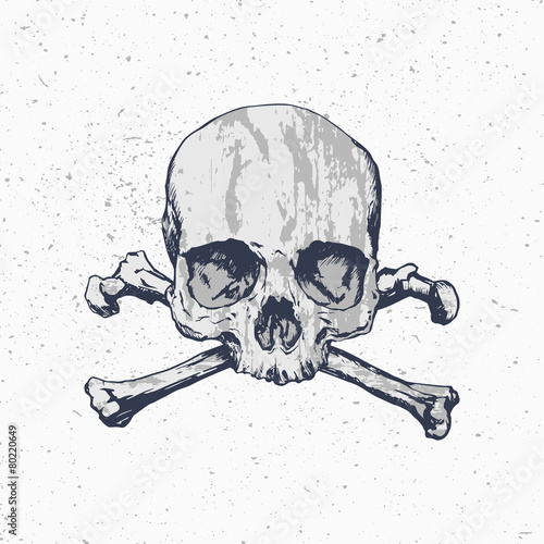 Grunge skull with crossbones on dusty background
