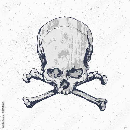 Grunge skull with crossbones on dusty background photo