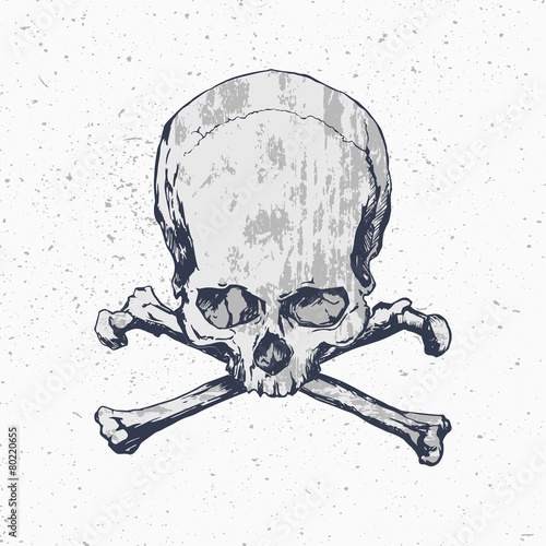 Grunge skull with crossbones on dusty background
