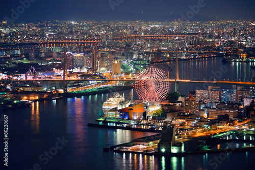 Osaka night rooftop view