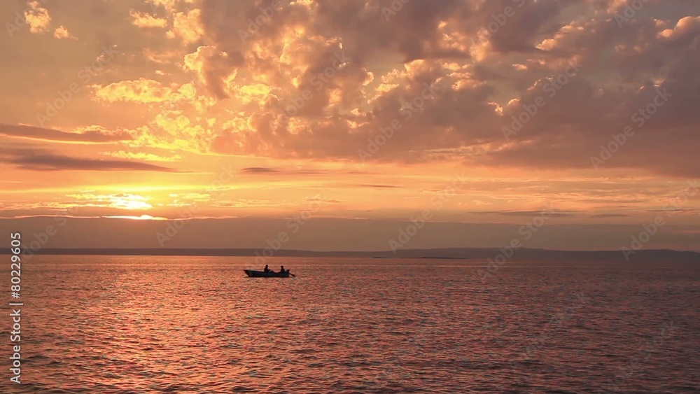 Spectacular Beautiful Golden Sea Sunset with clouds and a Rowing Boat 2 Spectacular Beautiful Golden Sea Sunset with clouds and a Rowing Boat 2