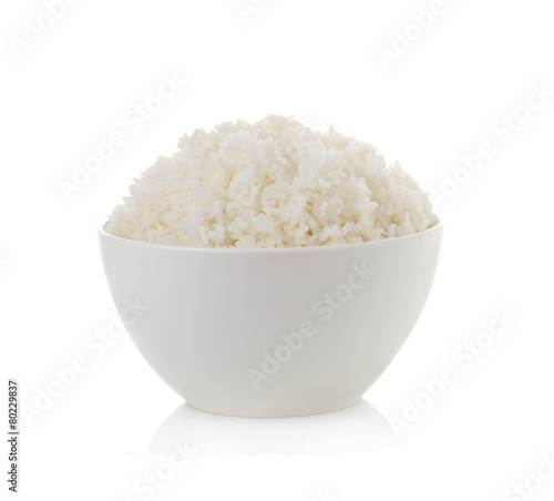 Rice in a bowl on a white background