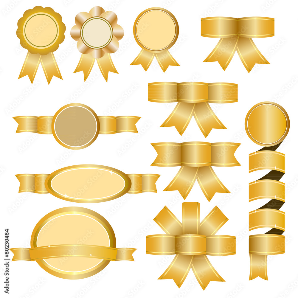 Gold Banners, Ribbons, Stickers Set - Illustration Gold Banners, Ribbons, Stickers Set - Illustration