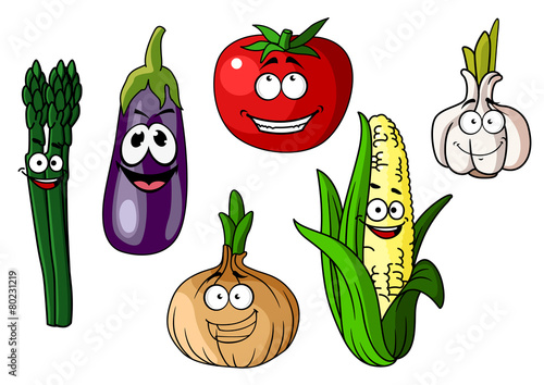 Colorful cartoon vegetables with happy faces
