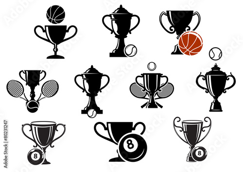 Isolated sporting trophy icons set