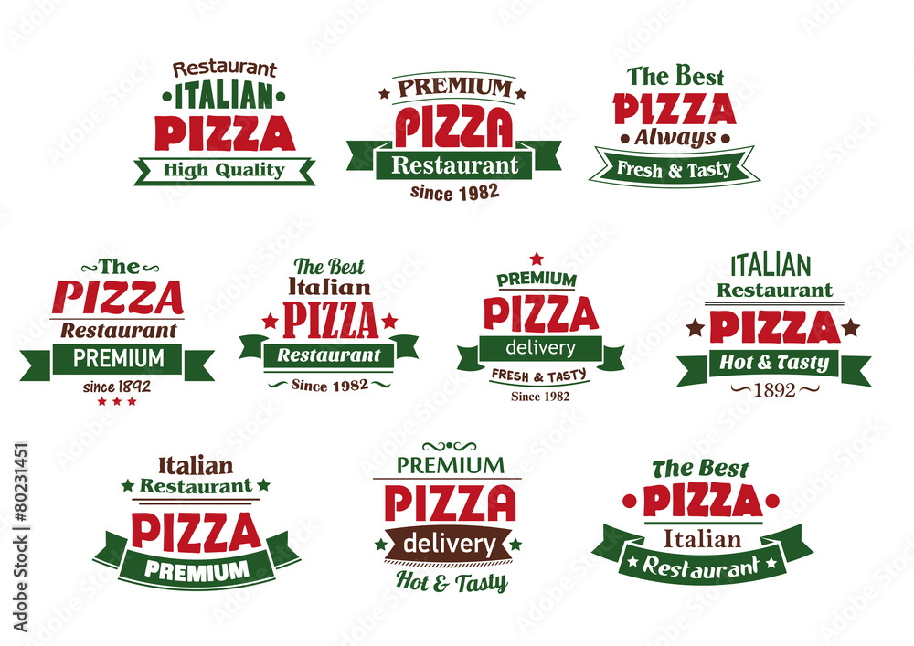 Italian premium pizza banners and labels