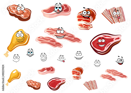 Cartoon cuts of meat and meat food
