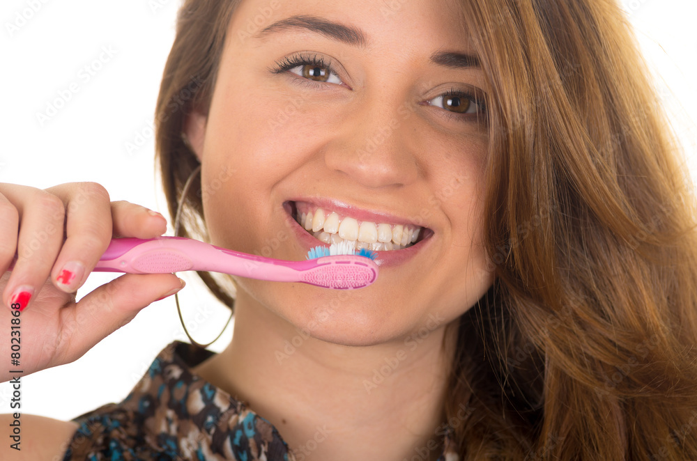 beautiful young smiling woman brushing teeth beautiful young smiling woman brushing teeth