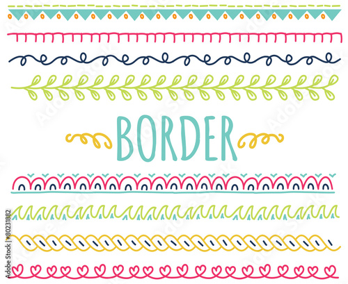 set of colorful hand drawn border