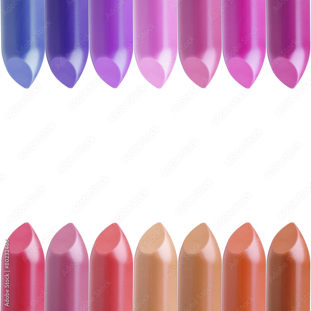palette of colorful lipsticks in line assortment isolated