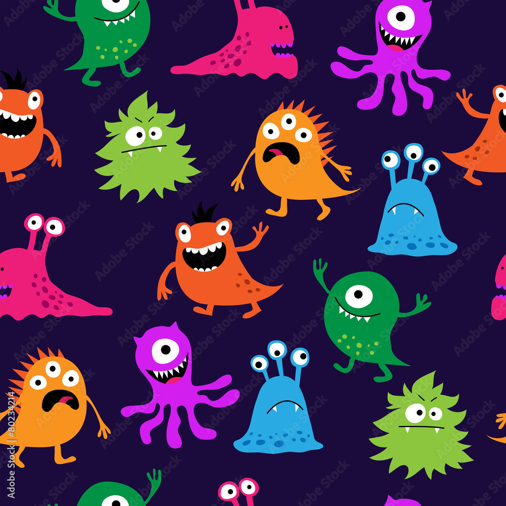 Fototapeta premium Seamless bright pattern of monsters