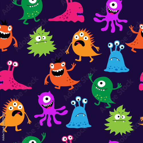 Seamless bright pattern of monsters