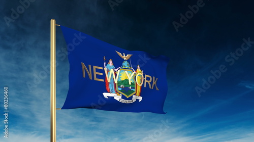 new york flag slider style with title. Waving in the wind with