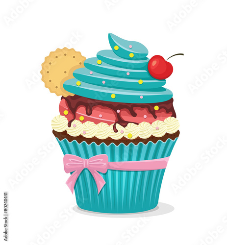 Vector cup cake with cherry illustration