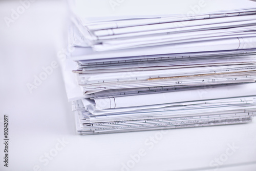 Big stack of papers ,documents on the desk