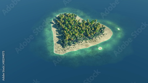 heart shaped paradise island at ocean