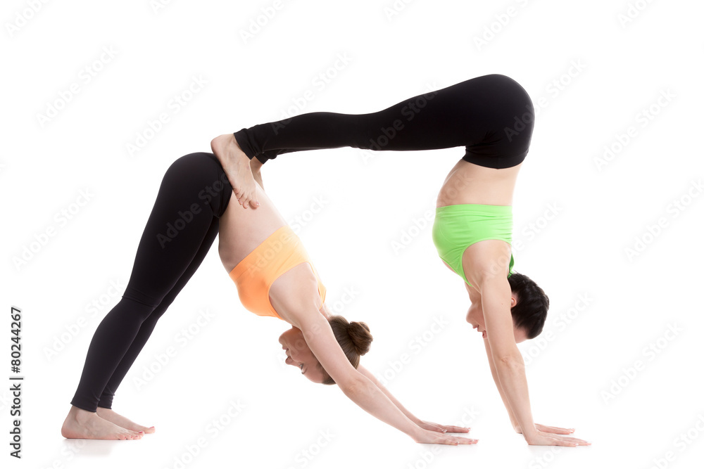 Acroyoga, downward-facing dog yoga pose