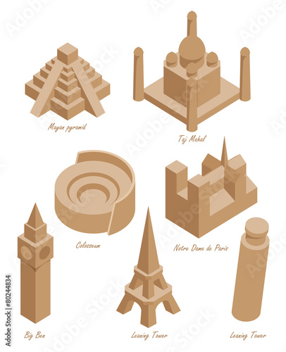 set of schematic drawings of various architectural landmarks