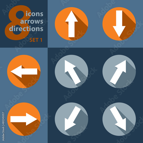 set of eight icons with arrows in all eight directions
