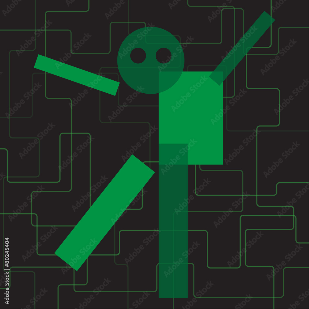 abstract green geometric stylized character