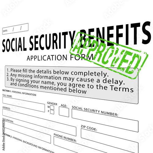 Social security application with green approved rubber stamp