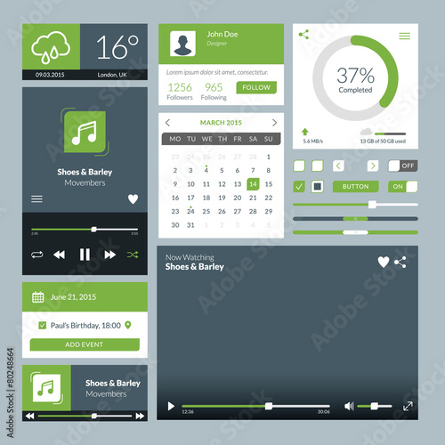 Set of flat design UI elements for website and mobile apps