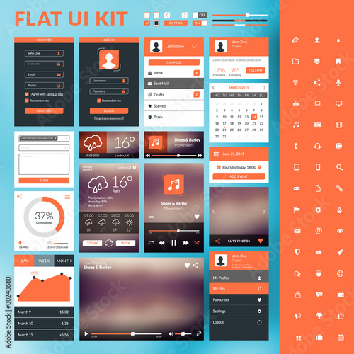 Set of flat design UI elements for website and mobile apps
