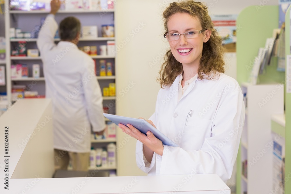 Pharmacist using tablet pc