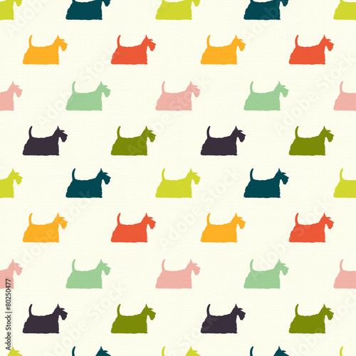 Colorful dogs seamless pattern. Scottish terrier silhouettes