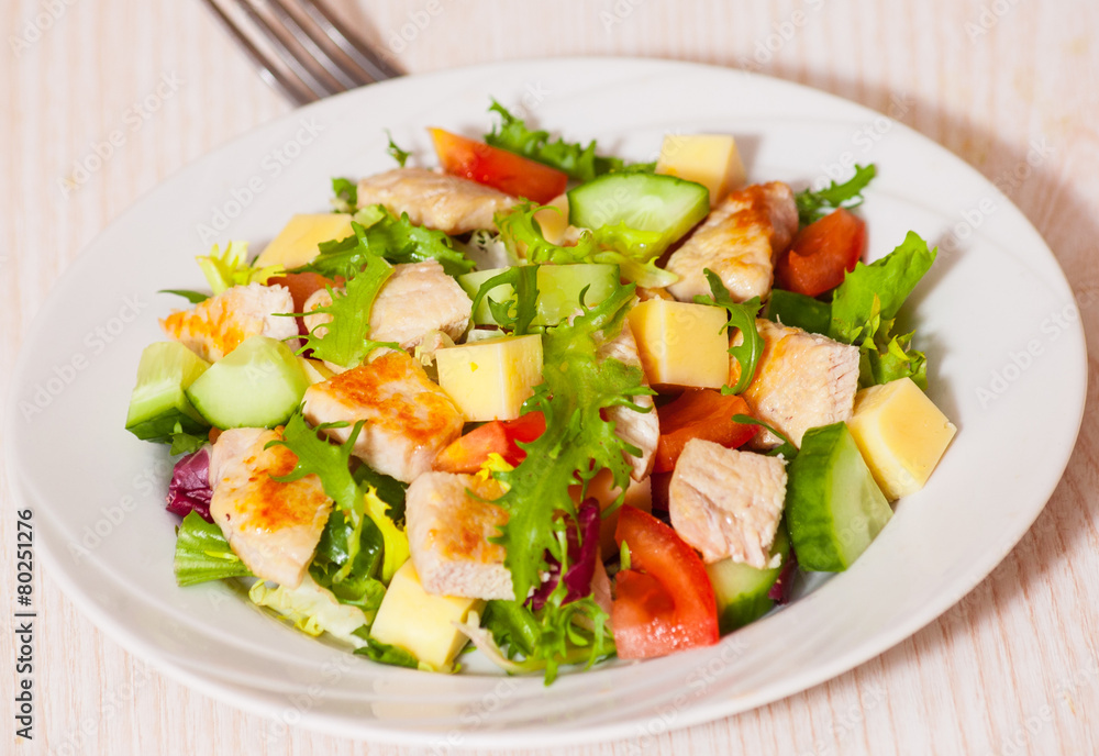 fresh vegetables salad with chicken and cheese fresh vegetables salad with chicken and cheese