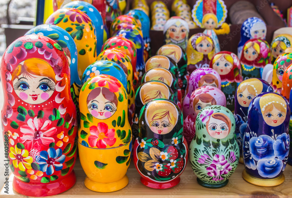 Fototapeta premium Row of Russian Matrushka Nesting Dolls