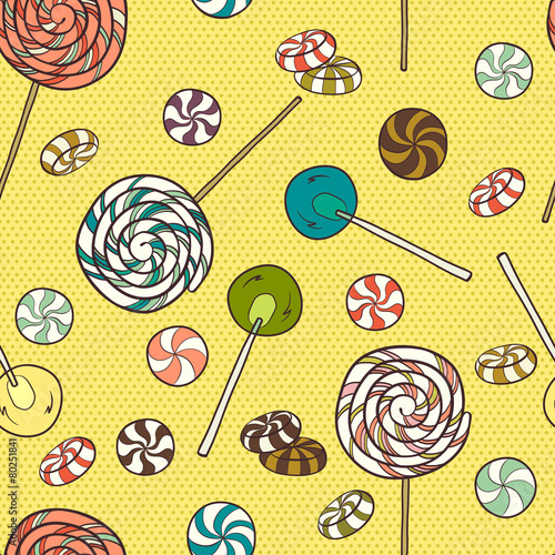Cartoon candies seamless pattern