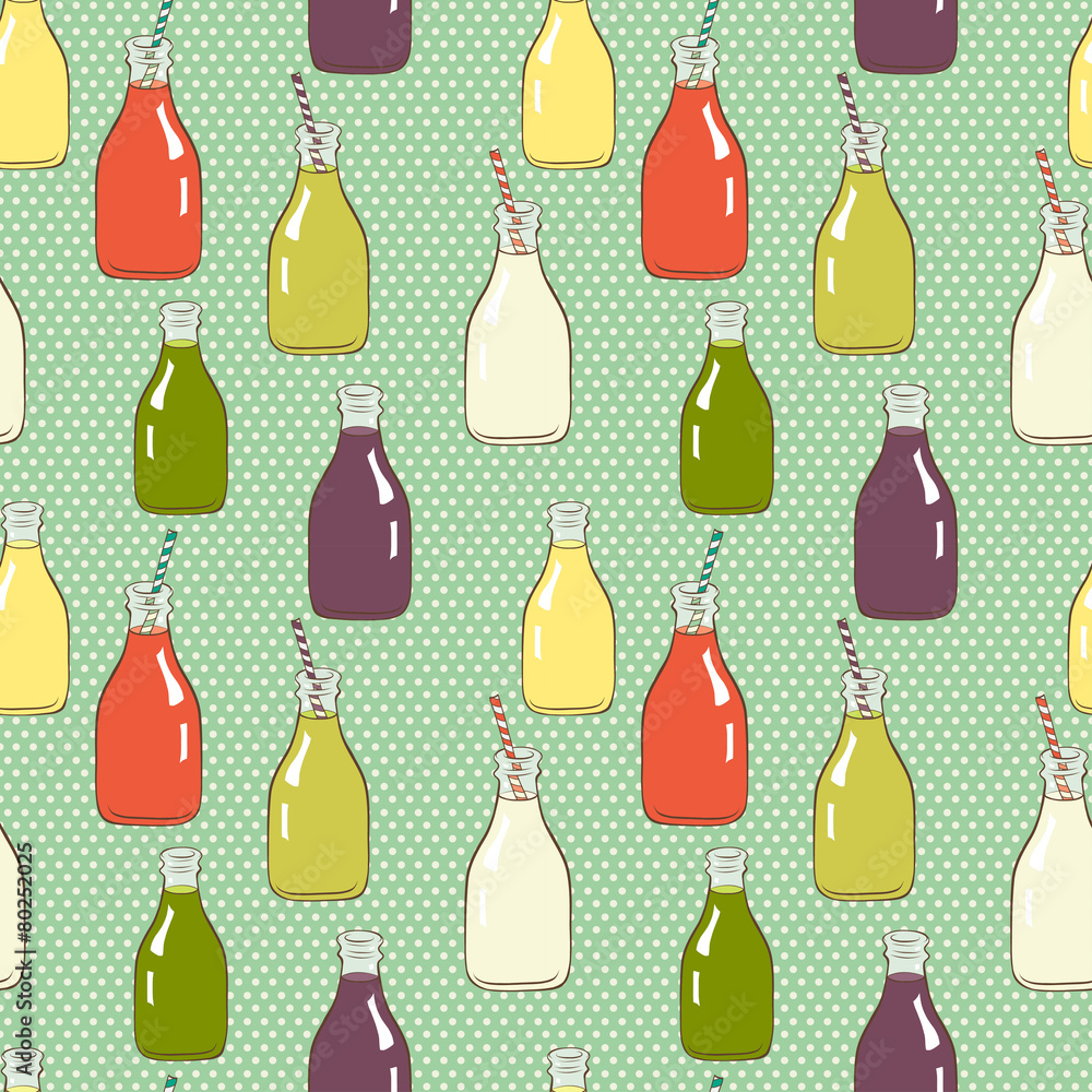 Cartoon bottles hand drawn seamless pattern. Cartoon bottles hand drawn seamless pattern.