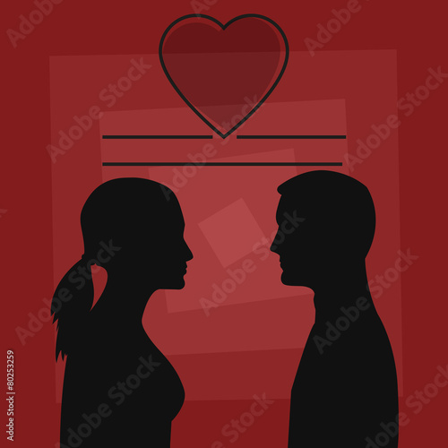 Card with silhouettes of man and woman in love