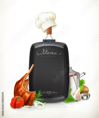 Menu, grilled meat ribs with vegetables vector