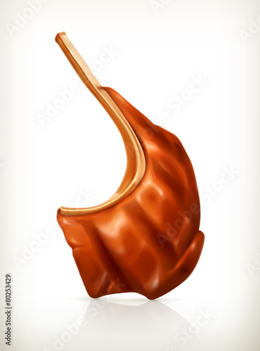 Grilled meat rib, vector icon